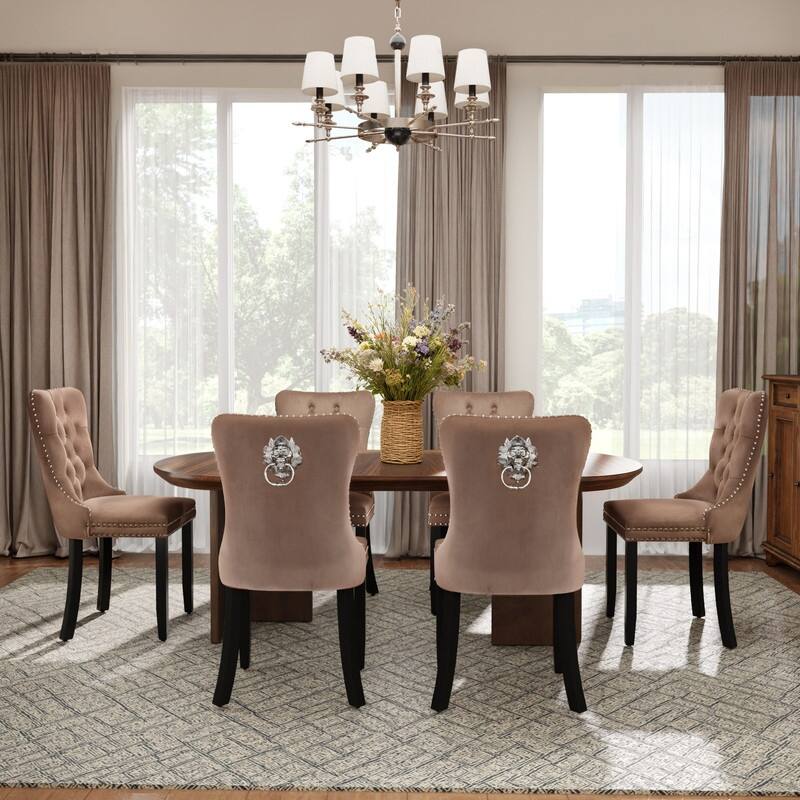 High-end Tufted Velvet Upholstered Nailhead Dining Chair Set of 4