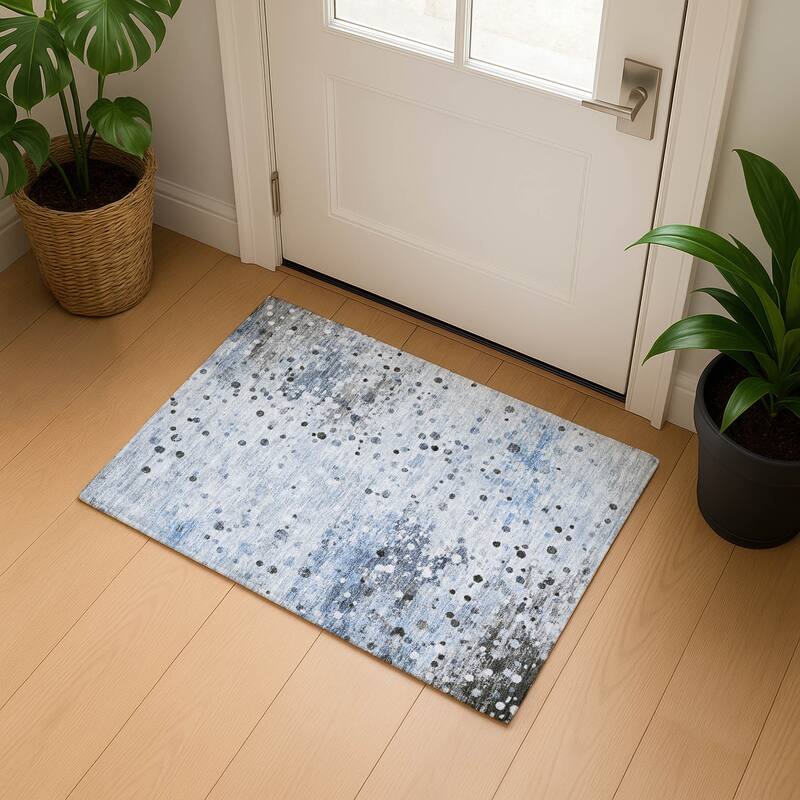 Premium Washable Super Soft Abstract Drip Mayfield Rug - Sky - 1'8" x 2'6"