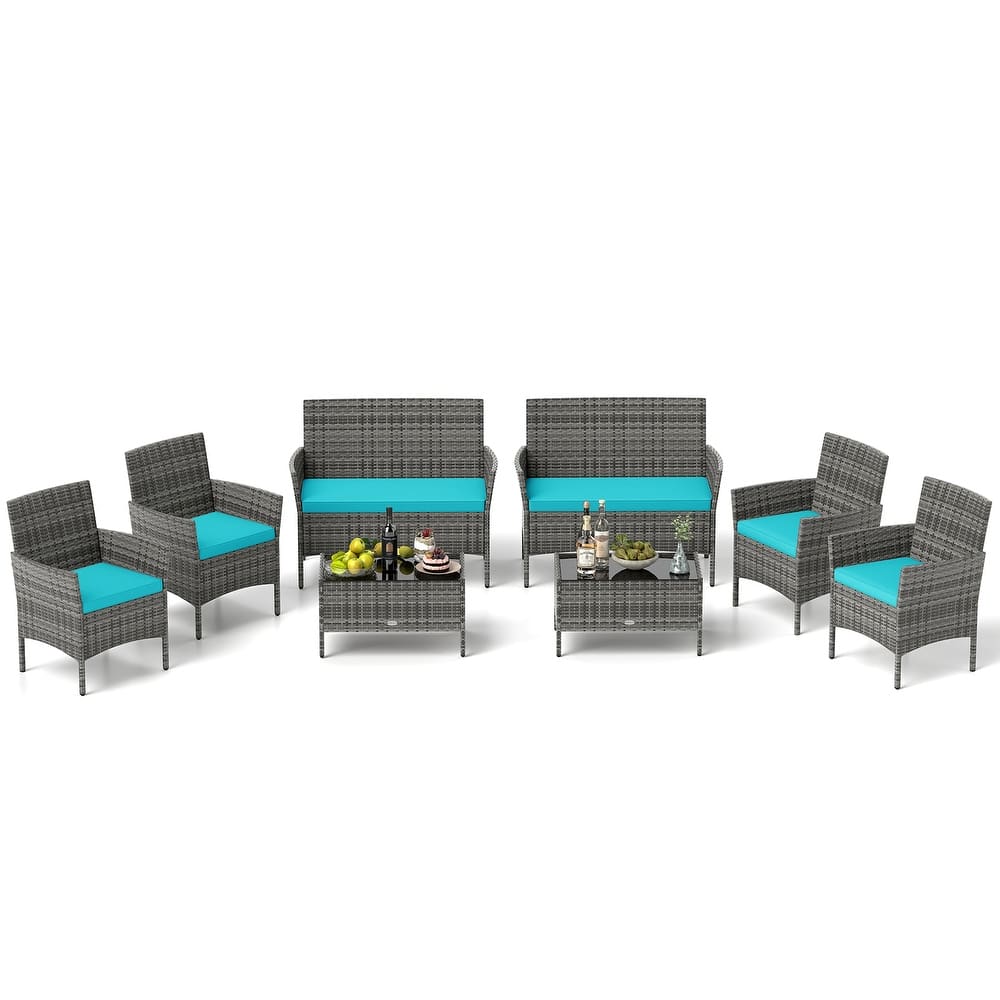 Gymax Set Of 8 Patio Furniture Set w/Washable Cushions & Tempered