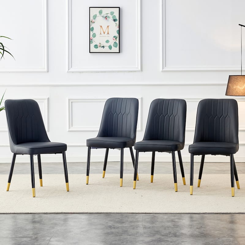 Set of 4 Modern PU Upholstered Dining Chairs with Metal Legs - Black