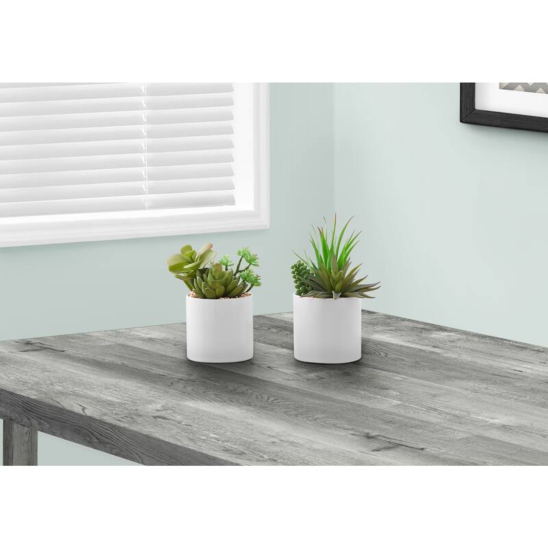 Artificial Succulent Plants Set of 2, 7 Inch Faux Greenery Decor, Indoor Tabletop Potted Plants, Decorative Green Plants