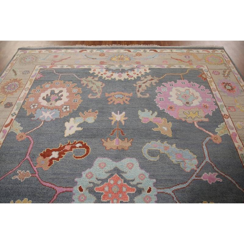 Gray Oushak Area Rug Hand-Knotted Wool Carpet - 8'10"x 11'8"