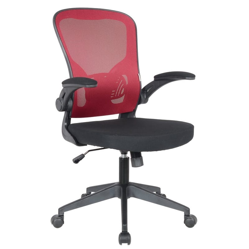 Newton Modern Mid-Back Mesh Office Chair with Flip-Up Arms, Adjustable Height, Tilt Lock, Swivel Wheels Desk Chair - Red