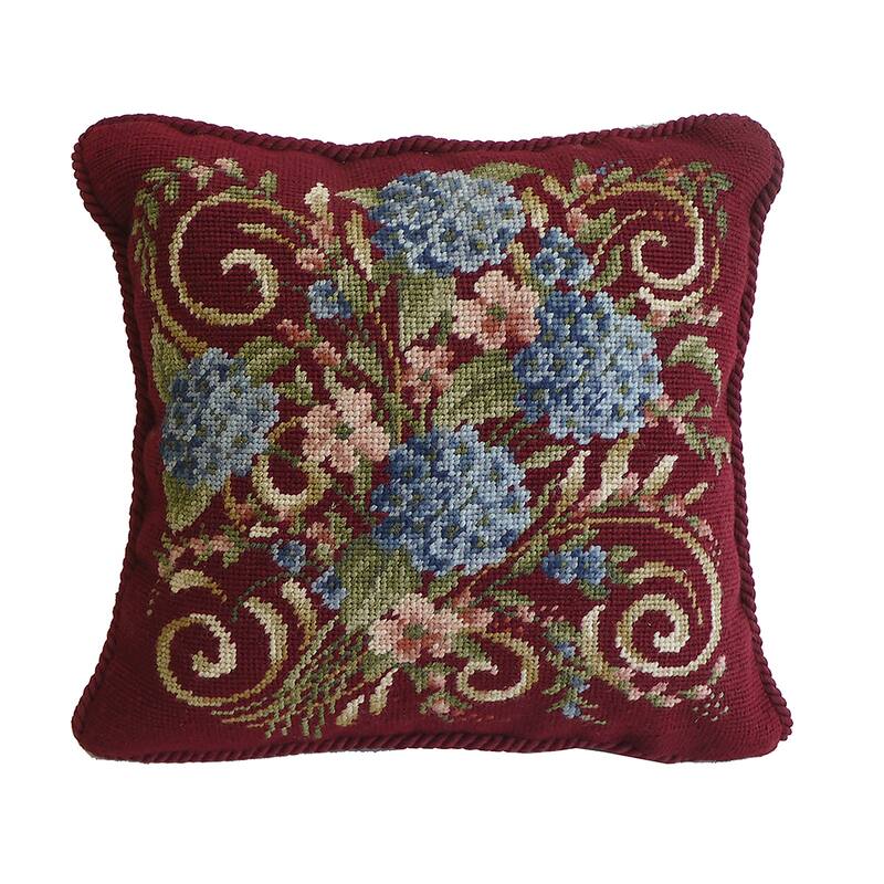 14" x 14" Hydrangea Bouquet Number 1 Needlepoint Pillow