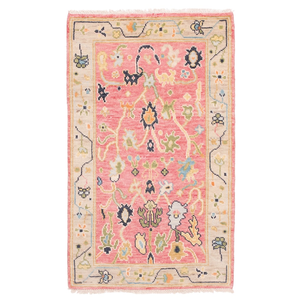 ECARPETGALLERY Hand-knotted Modern Oushak Dark Pink Wool Rug - 3'0 x 5'1