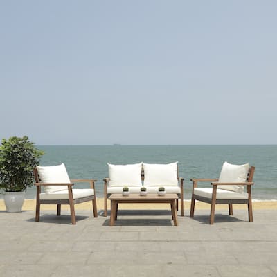 SAFAVIEH Outdoor Reid Solid Wood 4-Piece Conversation Patio Set - 53Wx29Dx33H