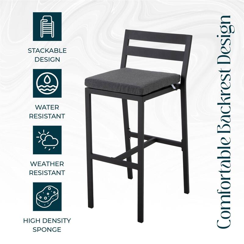 Patio Bar Stool in Powder-Coated Aluminum Frame with Removable Cushion Set of 2