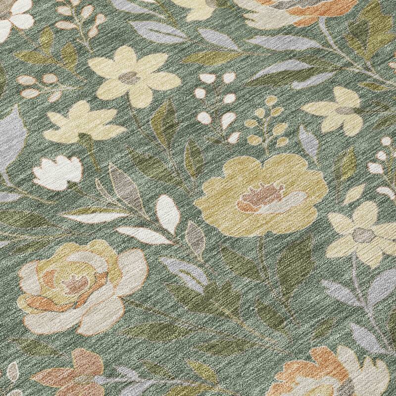 Machine Washable Indoor/ Outdoor Floral Garden Chantille Rug