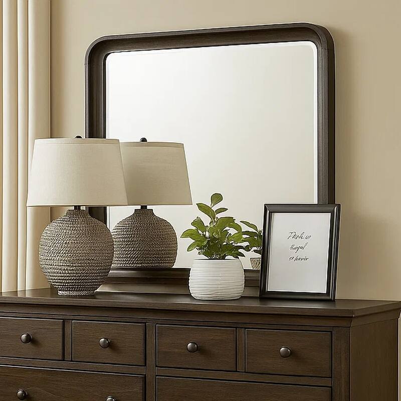 Osko 42 Inch Dresser Mirror, Rounded Edges, Black Poplar Wood