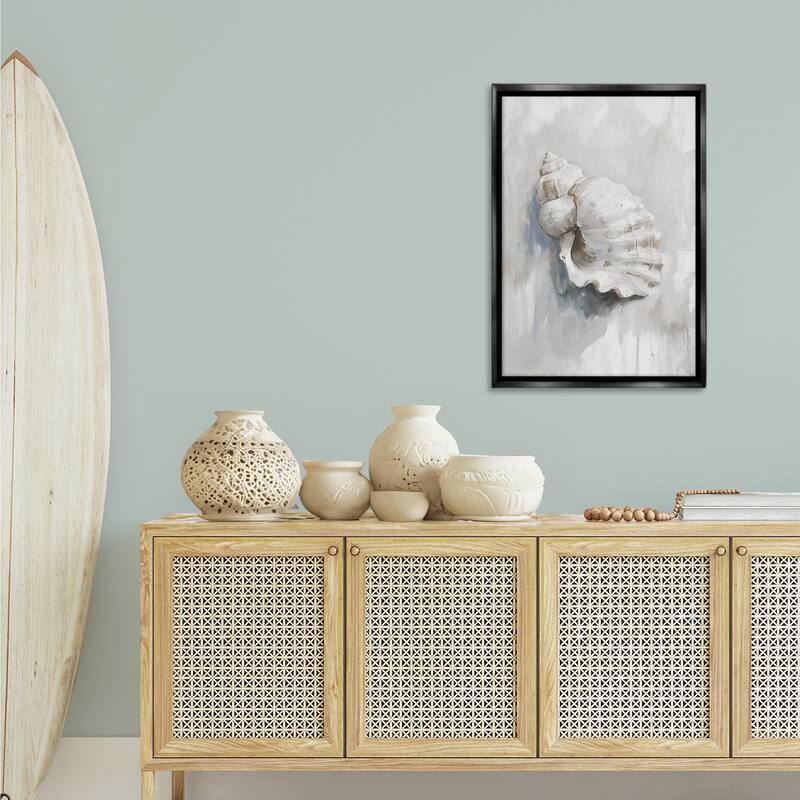 Stupell Neutral Curved Seashell Framed Floater Canvas Wall Art Design By Ramona Murdock