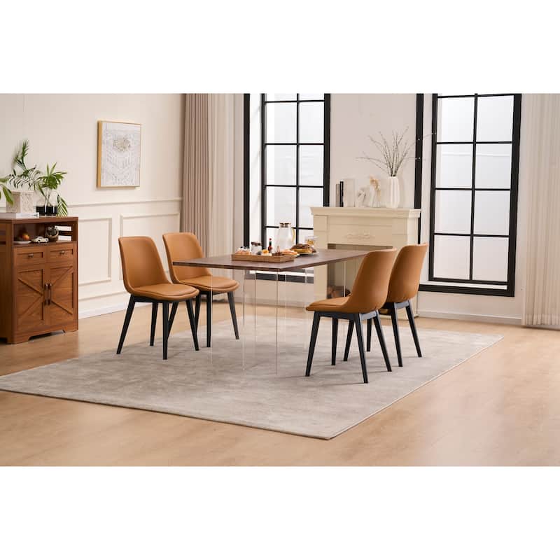 Dining Chair, Set of 4 Modern Kitchen Dining Room Chairs, Plastic Upholstered Dining Accent Chairs with Plastic Leg