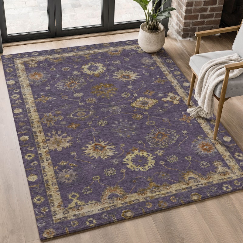 Premium Washable Super Soft Classic Traditional Mayfield Rug - Eggplant - 9' x 12'