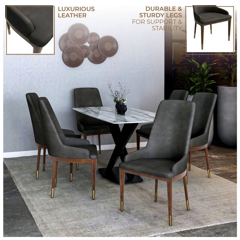 Upholstered Leather Dining Chair with Rubberwood Frame Side Chair High Back and Gold Accent Legs for Living Room