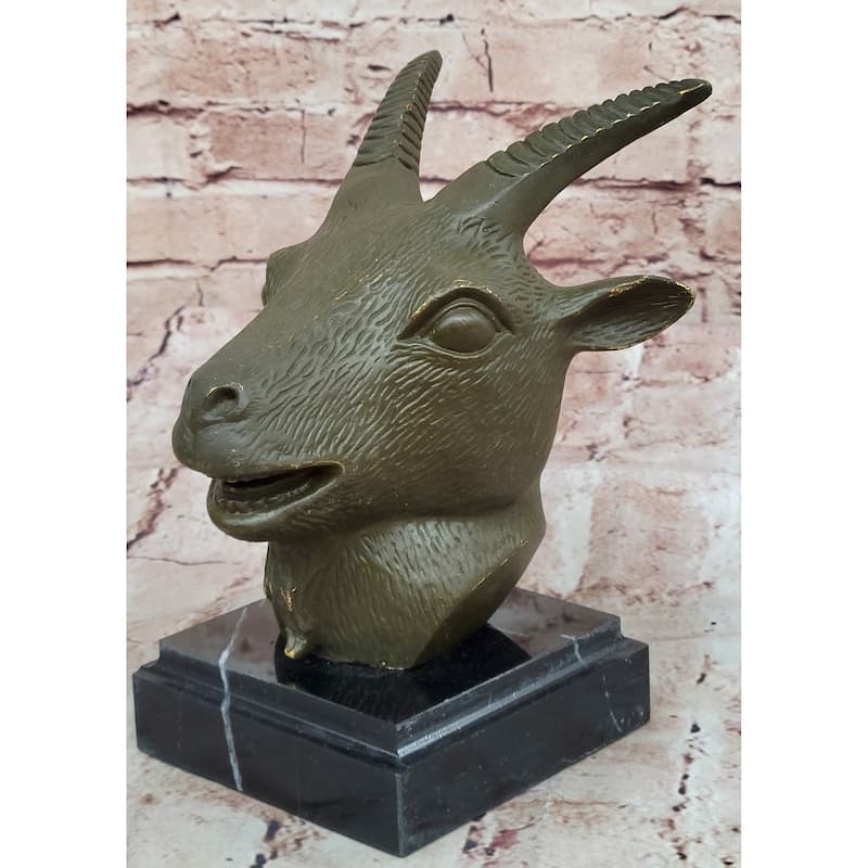 Chinese Zodiac Sheep Bust – Bronze Goat Head Statue On Marble Pedestal