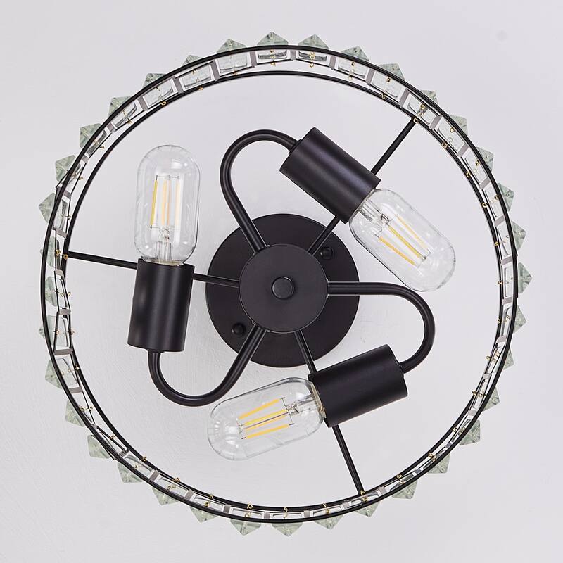 Modern Black 3-Light Crystal Pieces Cylinder Semi Flush Mount Lamp