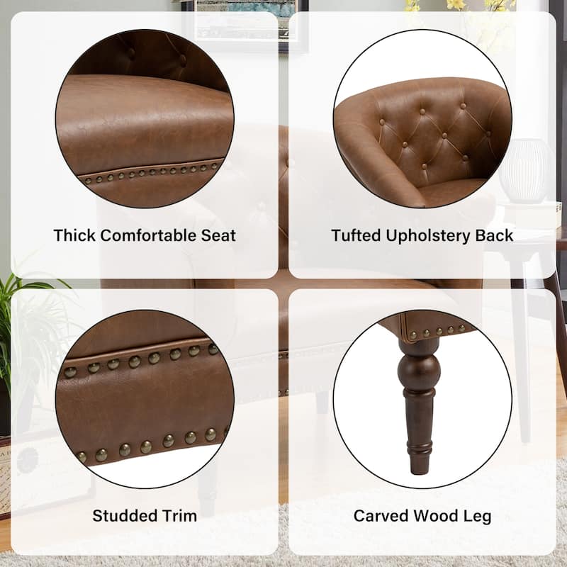 Contemporary PU Leather Tufted Barrel Accent Chair