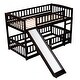 preview thumbnail 1 of 34, Twin Over Twin Wooden Bunk Bed,Low Bunk Bed with Built-In Ladders and Slides Espresso