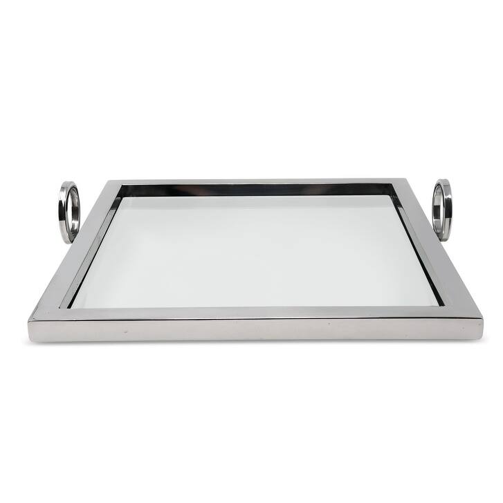 13.75"L Square Mirror Tray with Loop Handles
