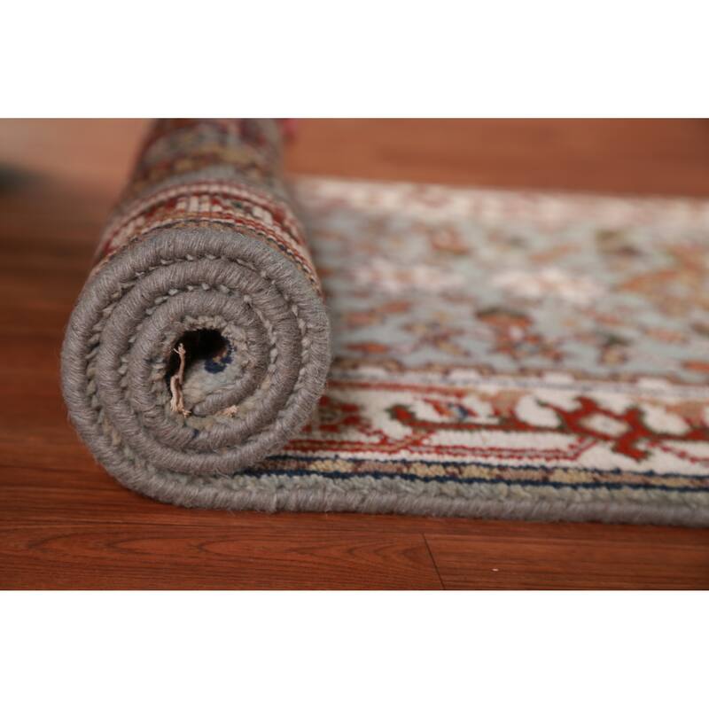 Hand Knotted Oriental 100% Wool Carpet Traditional Geometric Green Heriz (serapi) Runner Rug - 10' 2'' X 2' 6''