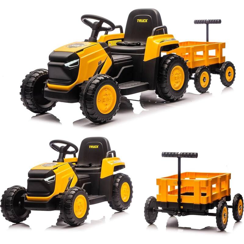 12V Electric Toddlers Ride on Tractor Toy with Detachable Garden Cart for Kids Best Gifts