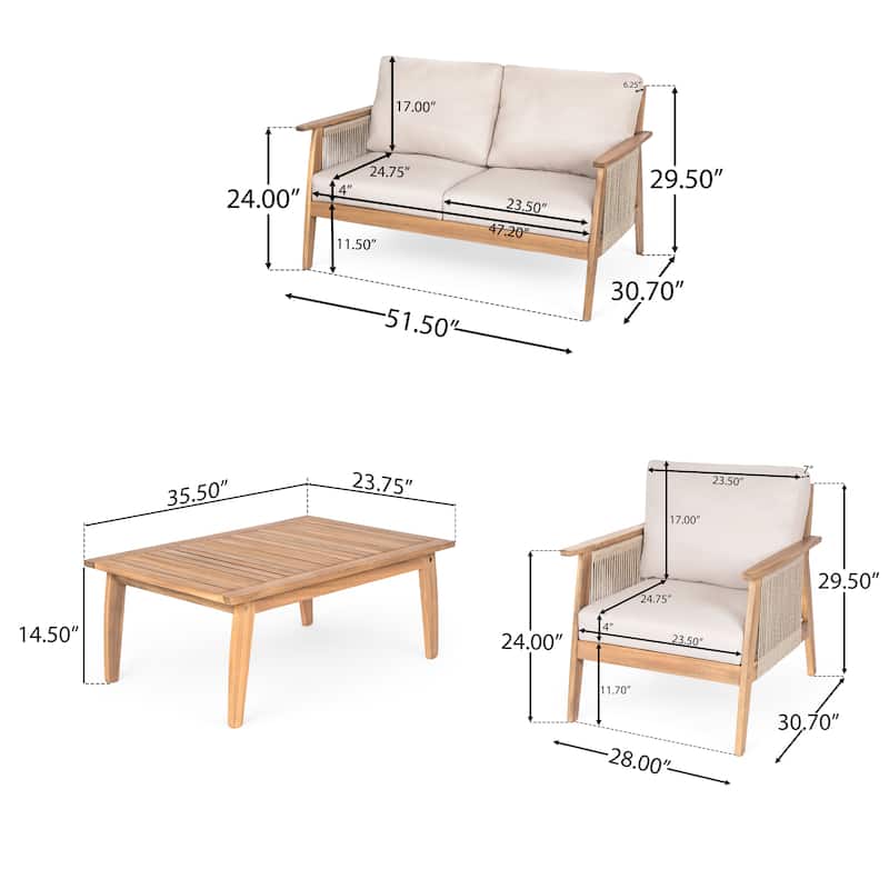 Christopher Knight Home - Riley Outdoor 4-piece Acacia Wood and Rope Sectional Patio Sofa Set