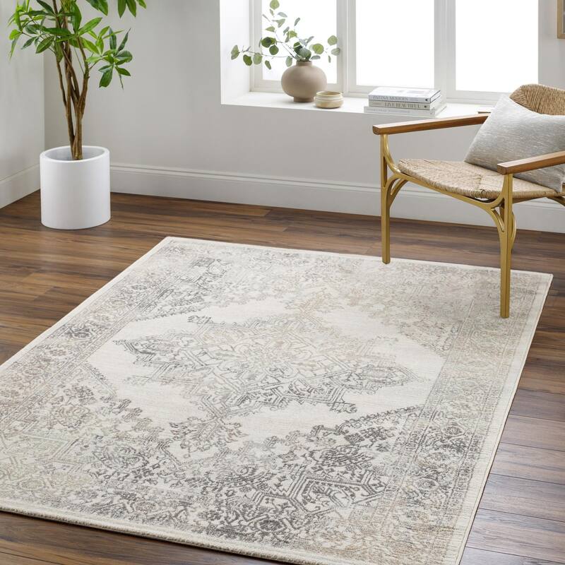 Livabliss Uranus Distressed Medallion Area Rug - Cream/Light Gray - 7' 10" x 10'