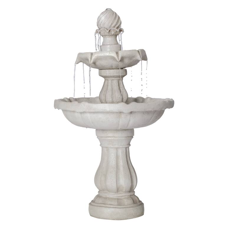 Christopher Knight Home - 2-Tier White 37.4"H Polyresin Outdoor Water Fountain with Recirculating Pump