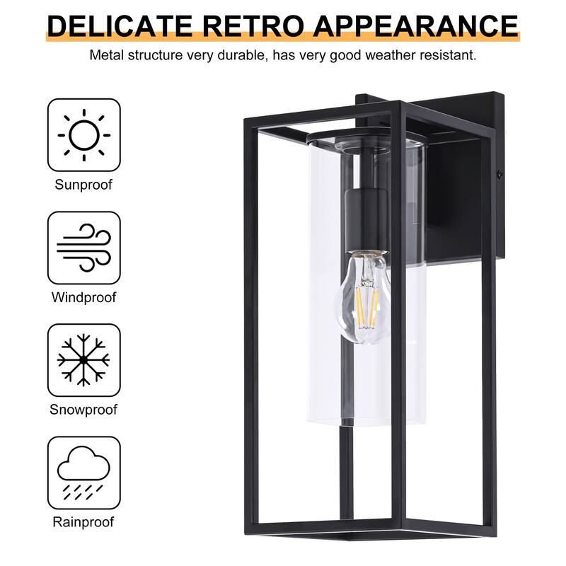 2 Pack Metal 1-Light Clear Glass Outdoor Wall Lighting Sconce