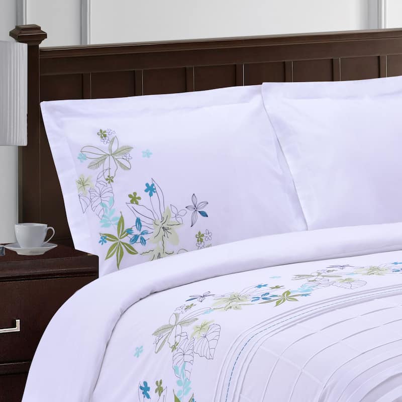 Superior Spring Blooms Premium Cotton Twill Embroidered Duvet Set