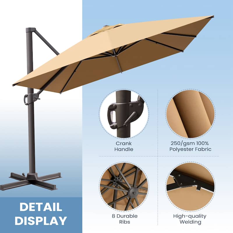 10 x 13 FT Luxury Aluminum Outdoor Shade Canopy Patio Cantilever Offset Umbrella with 360-degree Rotation