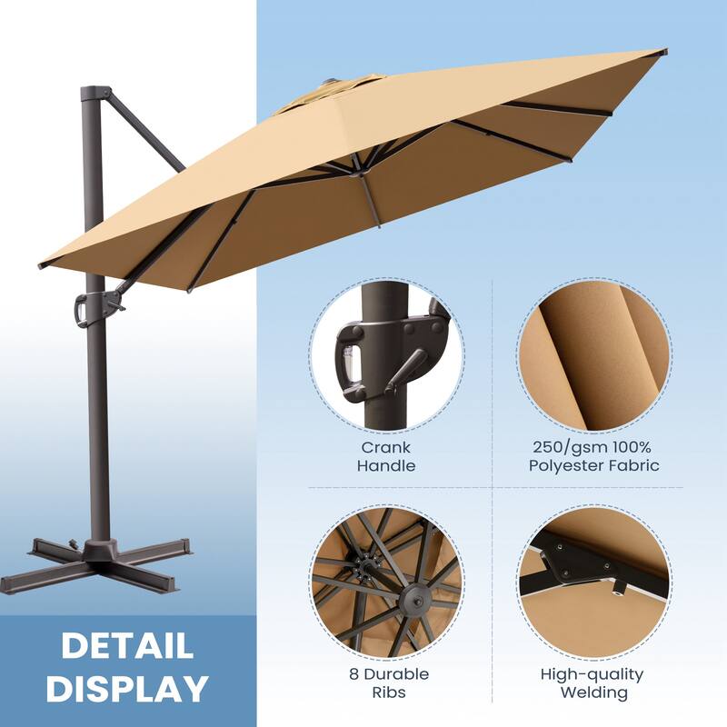 10x12.5 FT Outdoor Patio Cantilever Umbrella with Base