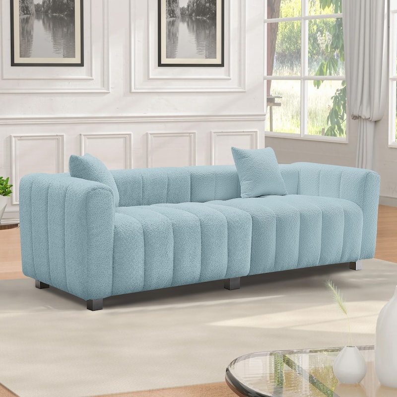 83.46'' Premium Velvet Sofa 3-Seater Loveseat, Modern Bubble Upholstered Couch with Metal Base Legs