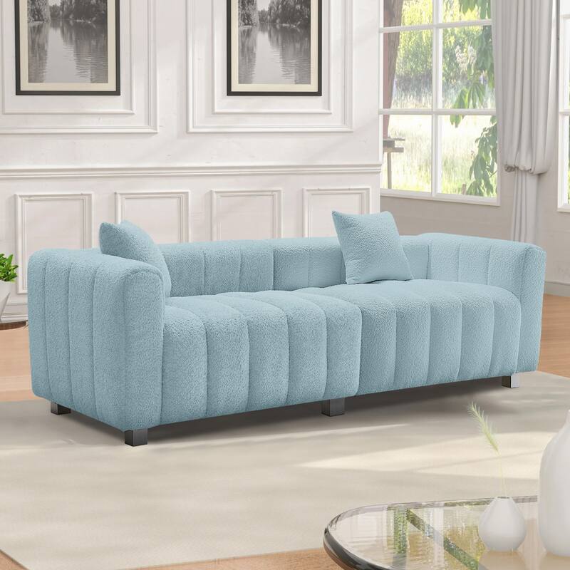 87.4" Luxury 3-Seater Sofa Bubble Couch for Living Room, Velvet Deep Seat Sofa Couch, Loveseat Sofa with Metal Legs