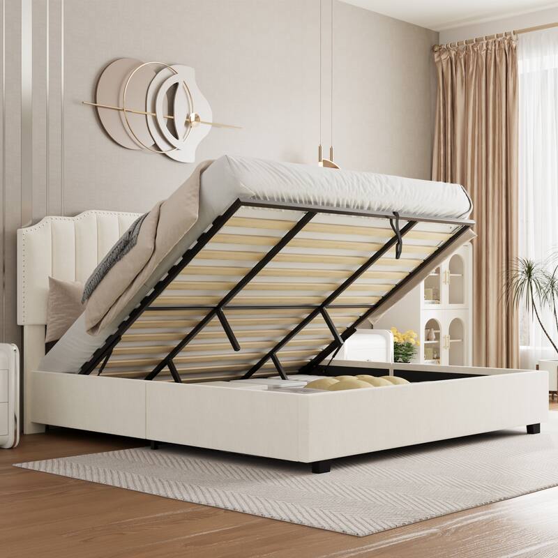 Queen Size Modern Velvet Upholstered Platform Bed with Storage