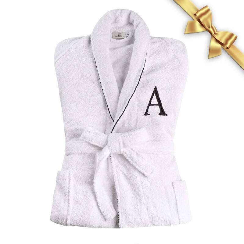 Superior 100% Cotton Embroidered Adult Unisex Luxury Bathrobe - Large-Extra Large - Letter A