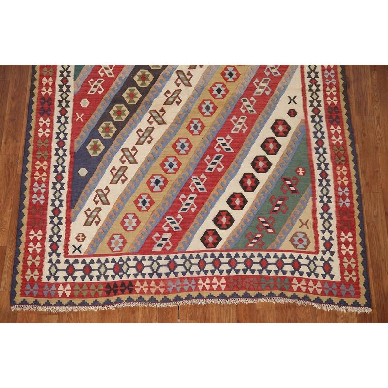 Vegetable Dye Flatweave Kilim Qashqai Persian Antique Area Rug - 5'1"x 7'0"