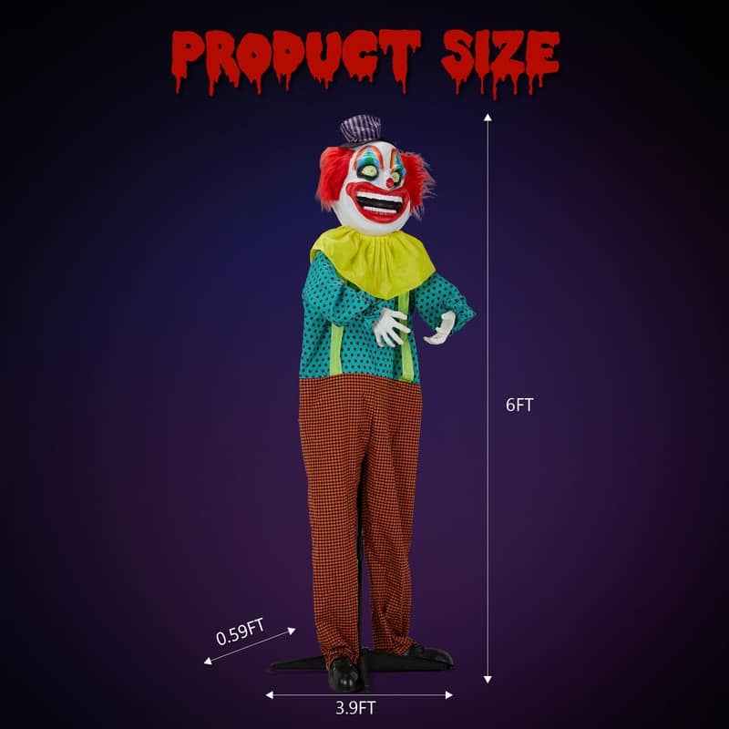 6FT Animatronic Standing Clown Halloween Animated Decorations