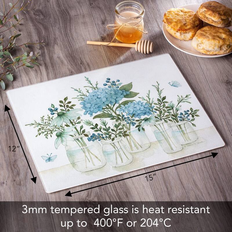 Mason Jars & Florals 3mm Heat Tolerant Tempered Glass Cutting Board 15