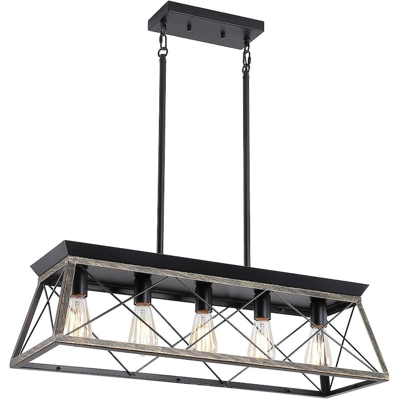 Farmhouse Restaurant 5-Light Metal Rectangular Chandelier