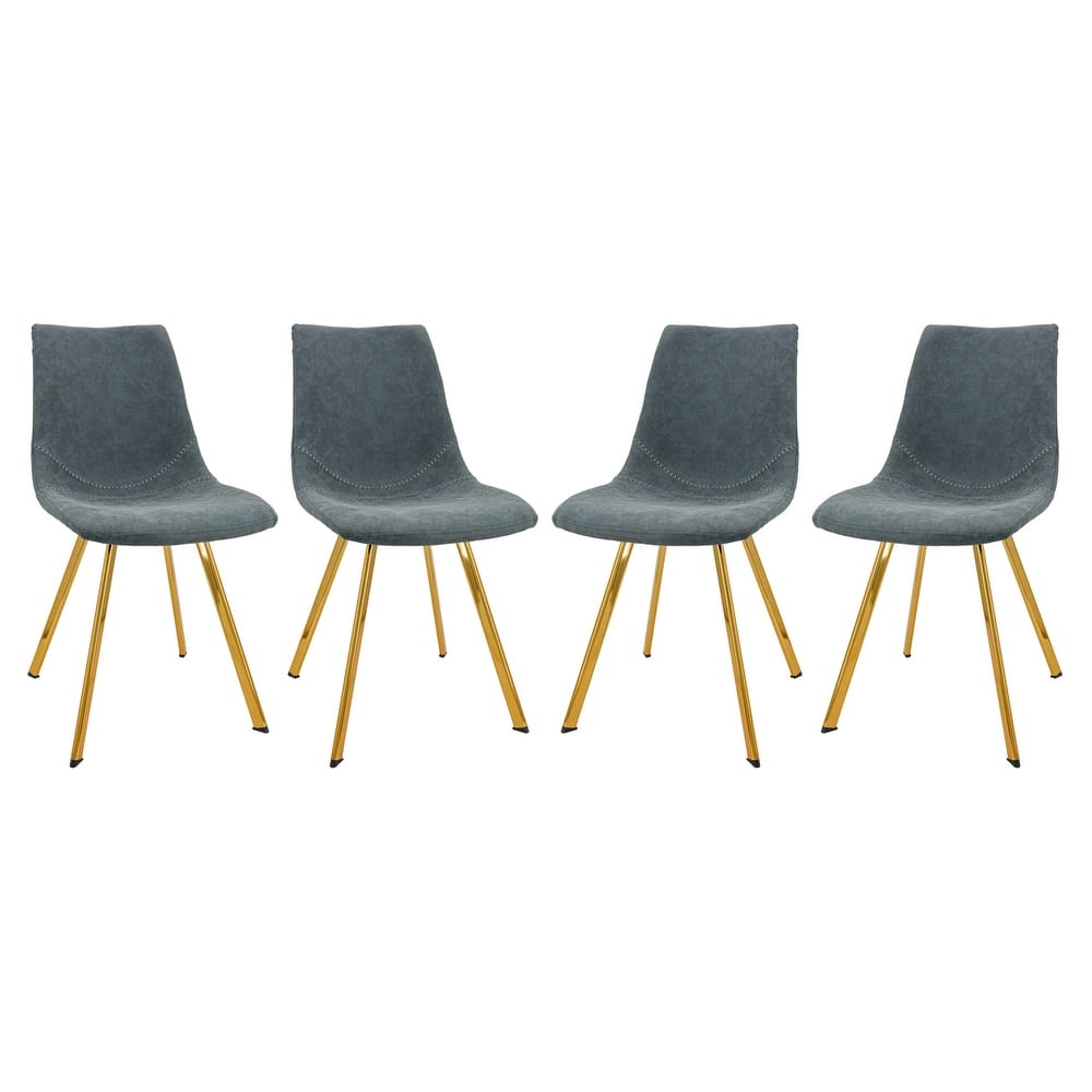 Markley Leather Dining Chair Set of 4 With Gold Metal Legs Modern Accent Side Chair