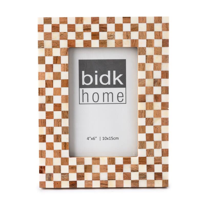 Checkered Rectangular Picture Frame - for 4" x 6" Photo - Brown and White
