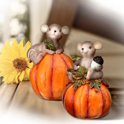 4.5" Resin Mouse On Pumpkin Set of 2"