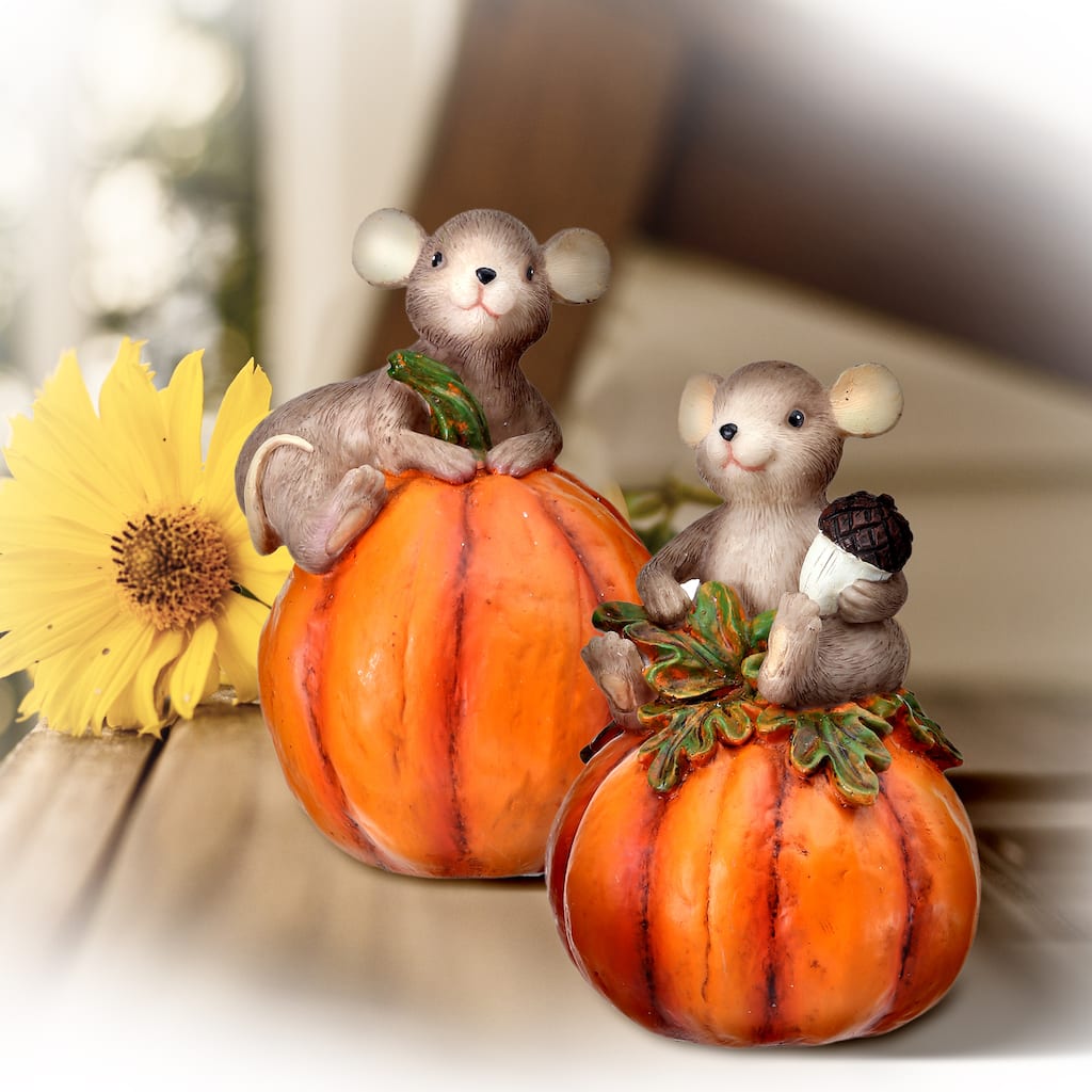 4.5" Resin Mouse On Pumpkin Set of 2"
