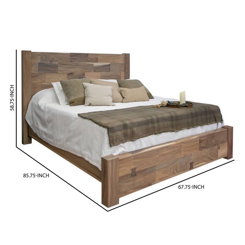 Umey Queen Size Bed, Mango Wood with Grain Details, Two Tone Rustic Brown