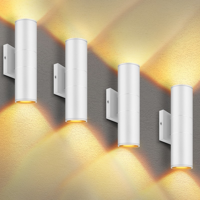 IP65 Integrated LED Cylinder Up Down Wall Light Outdoor - 4 Pack - White