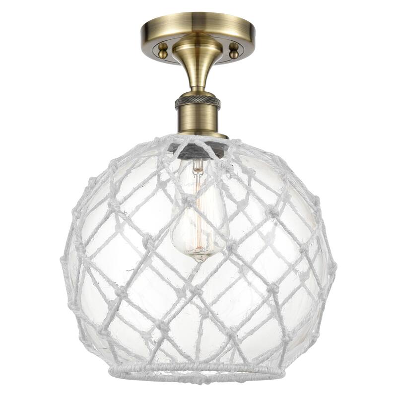 Innovations Lighting Endless Possibilities Ballston - Farmhouse Rope - 1 Light 10" Semi-Flush Mount - Antique Brass/Clear Glass with White Rope