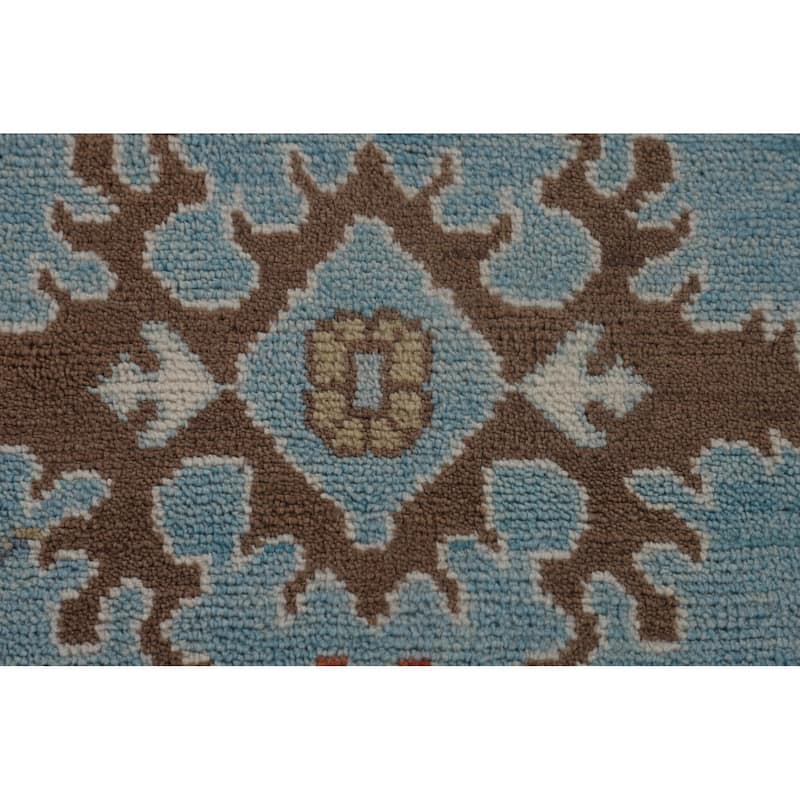 Light Blue Floral Oushak Oriental Large Rug Hand-Knotted Wool Carpet - 10'1" x 13'9"