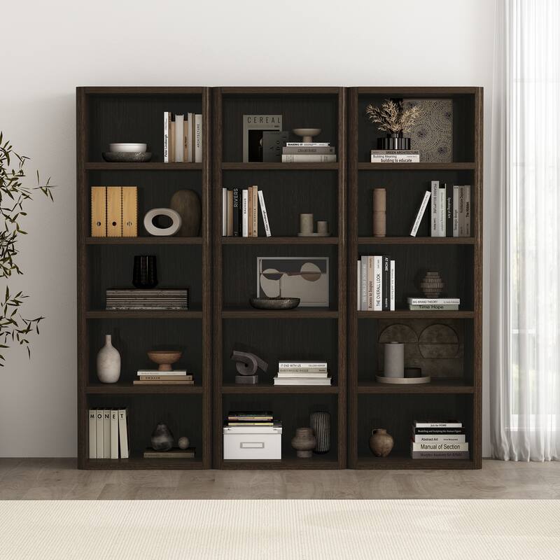 Manhattan Comfort Rivington Modern 28 Inch Open Bookcase - Dark Walnut - Set of 3