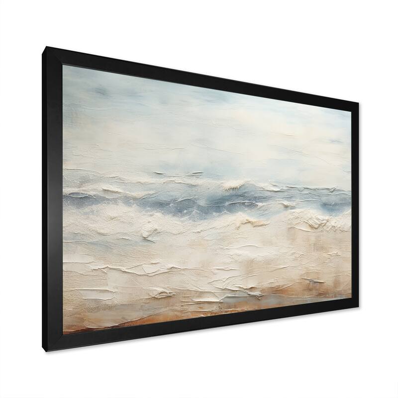 Designart "Modern Coastal Beige And Grey River" Coastal Ocean Framed Canvas Prints