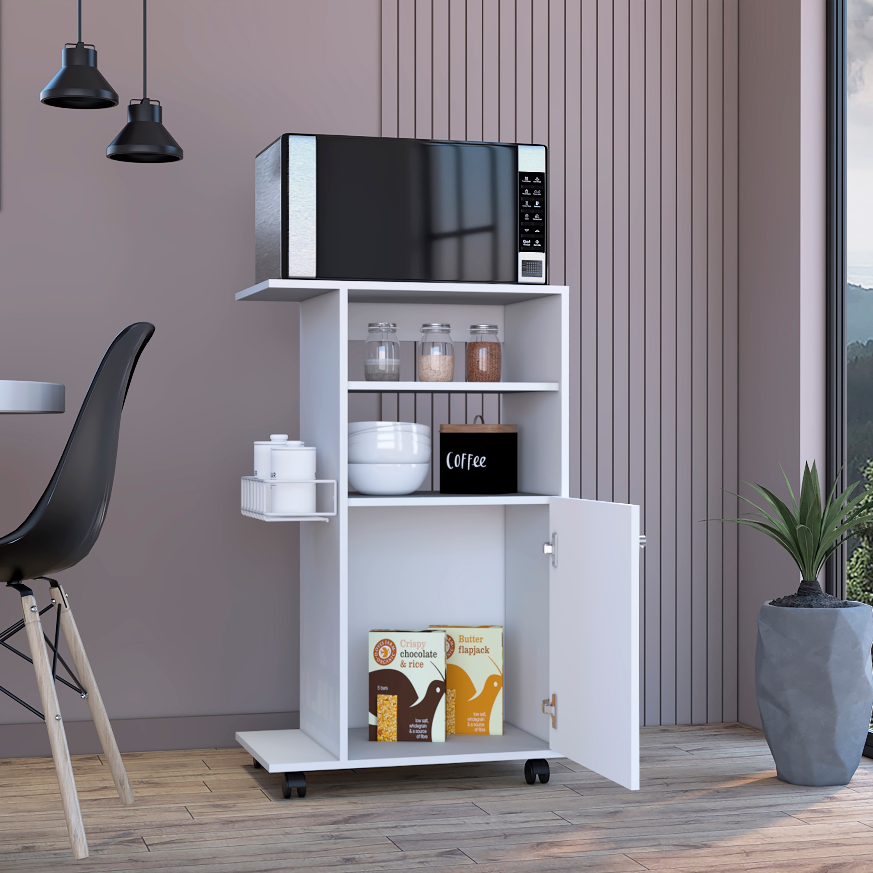 Rack Tall Kitchen Cart Service Cart on Lockable Wheels with Single
